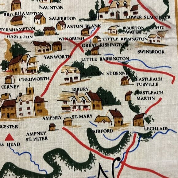 England Cotswolds Cotton British Villages Roads Map Towns Britain Made Tea Towel - Picture 3 of 6